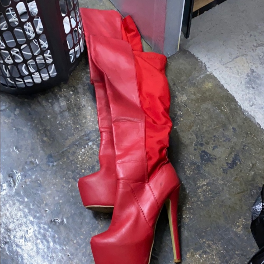 Red knee boots